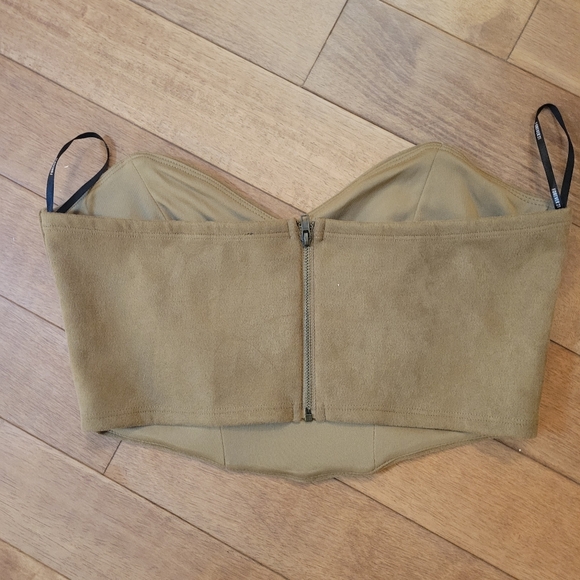 Tan Faux Suede Strapless Bustier Corset Top Zip Back - Picture 4 of 5